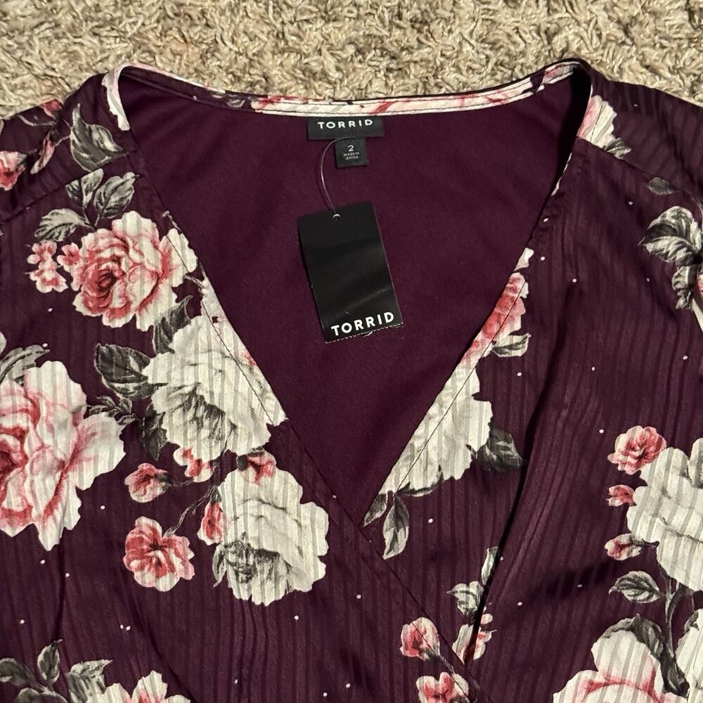 Torrid Womens Purple Floral Dobby Satin Surplice Wrap Midi Dress Plus Size 2XL - Picture 7 of 15